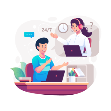 pngtree customer service concept with a man sitting at his laptop and png image 6226581